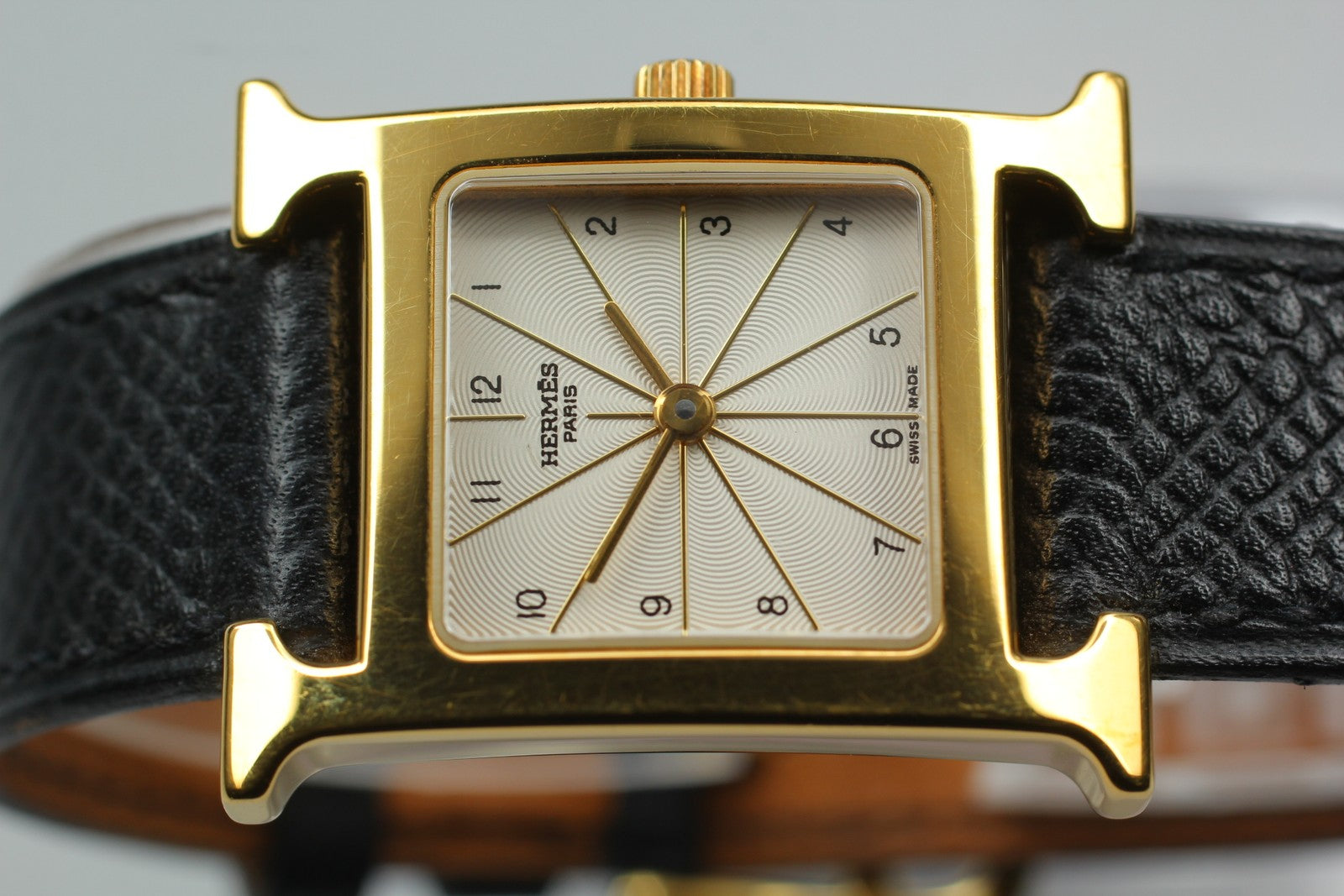 [Exc+5] HERMES H Watch HH1.201 Gold Black "A" 21mm Woman's Watch Quartz JAPAN