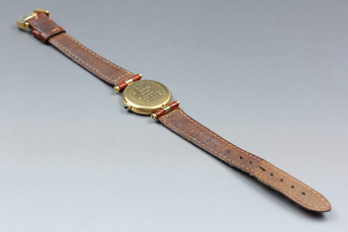 Cartier Must Vendome Vermeil Gold Brown 24mm Women's Quartz Watch Vintage [Box]