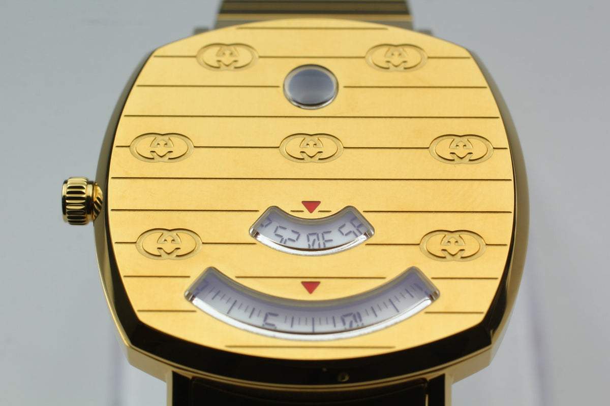 [MINT Box] GUCCI Grip 157.4 Gold 35mm GG Man's Quartz Watch From JAPAN
