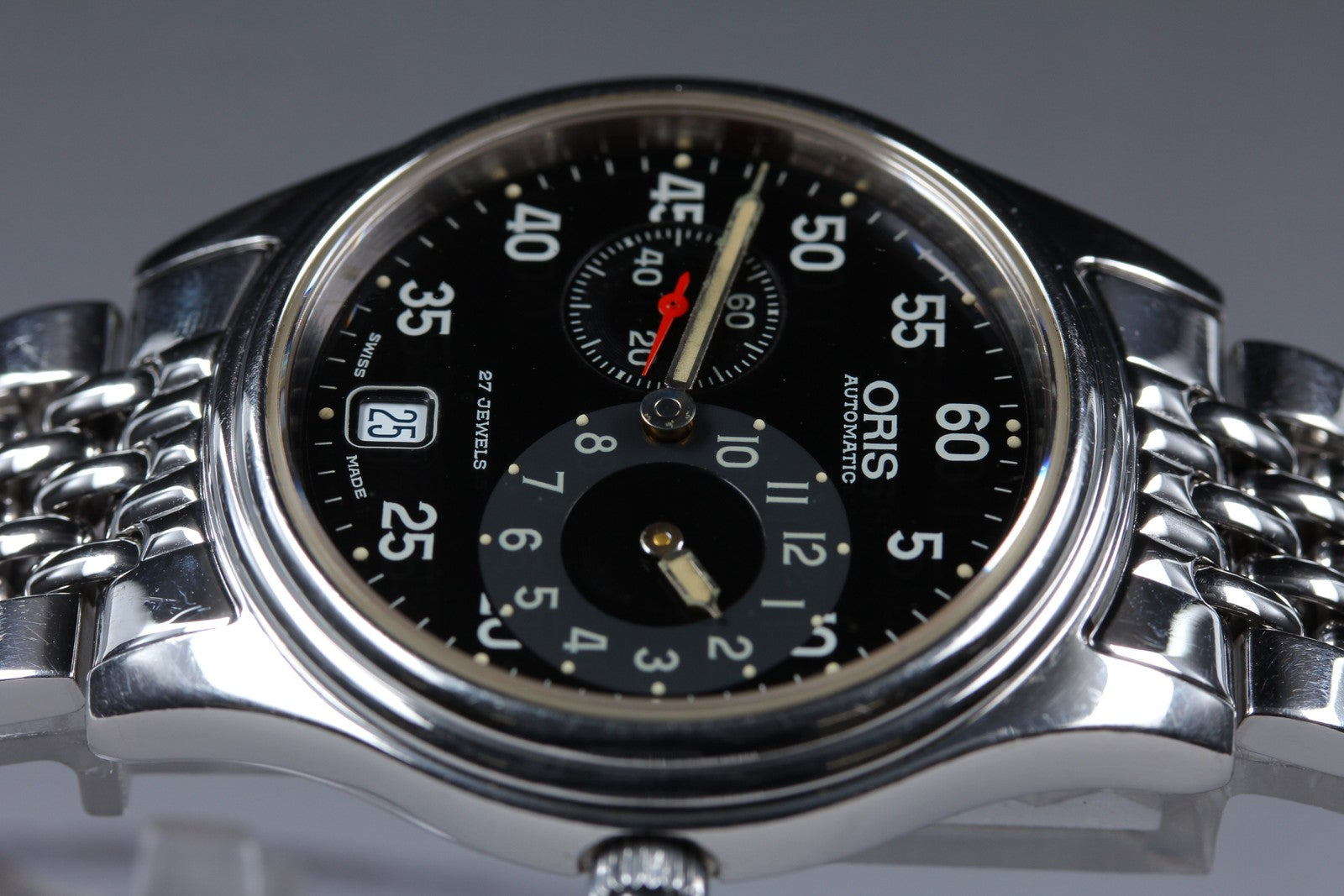 Vintage Oris Pointer 7403 Black Men's Automatic Small Second Watch 35mm Exc+5