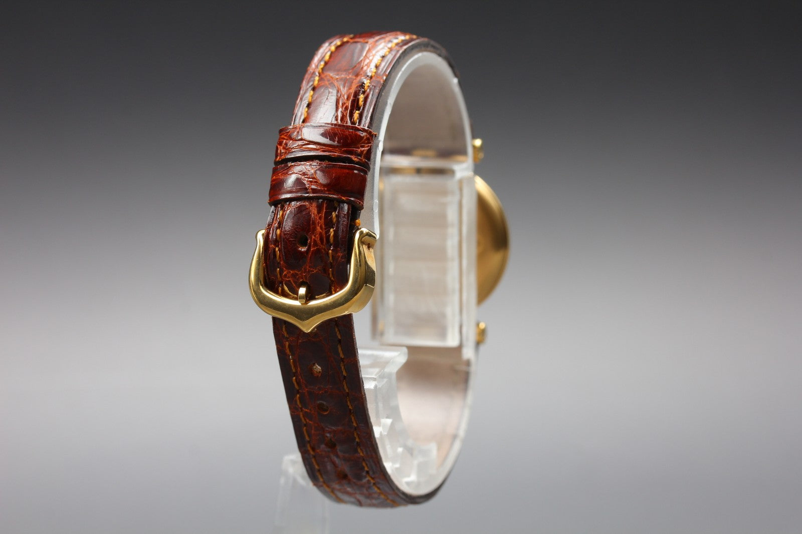 Vintage Cartier Must Vendome Vermeil 590004 Gold 23mm Brown Women's Qz Watch