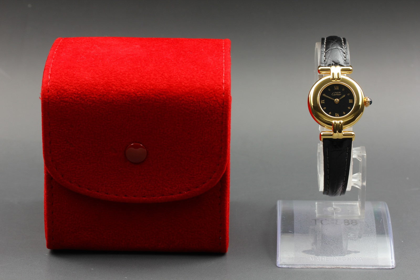Vintage Cartier Must Colisee Vermeil 590002 Black Dial Gold Women's Quartz Watch