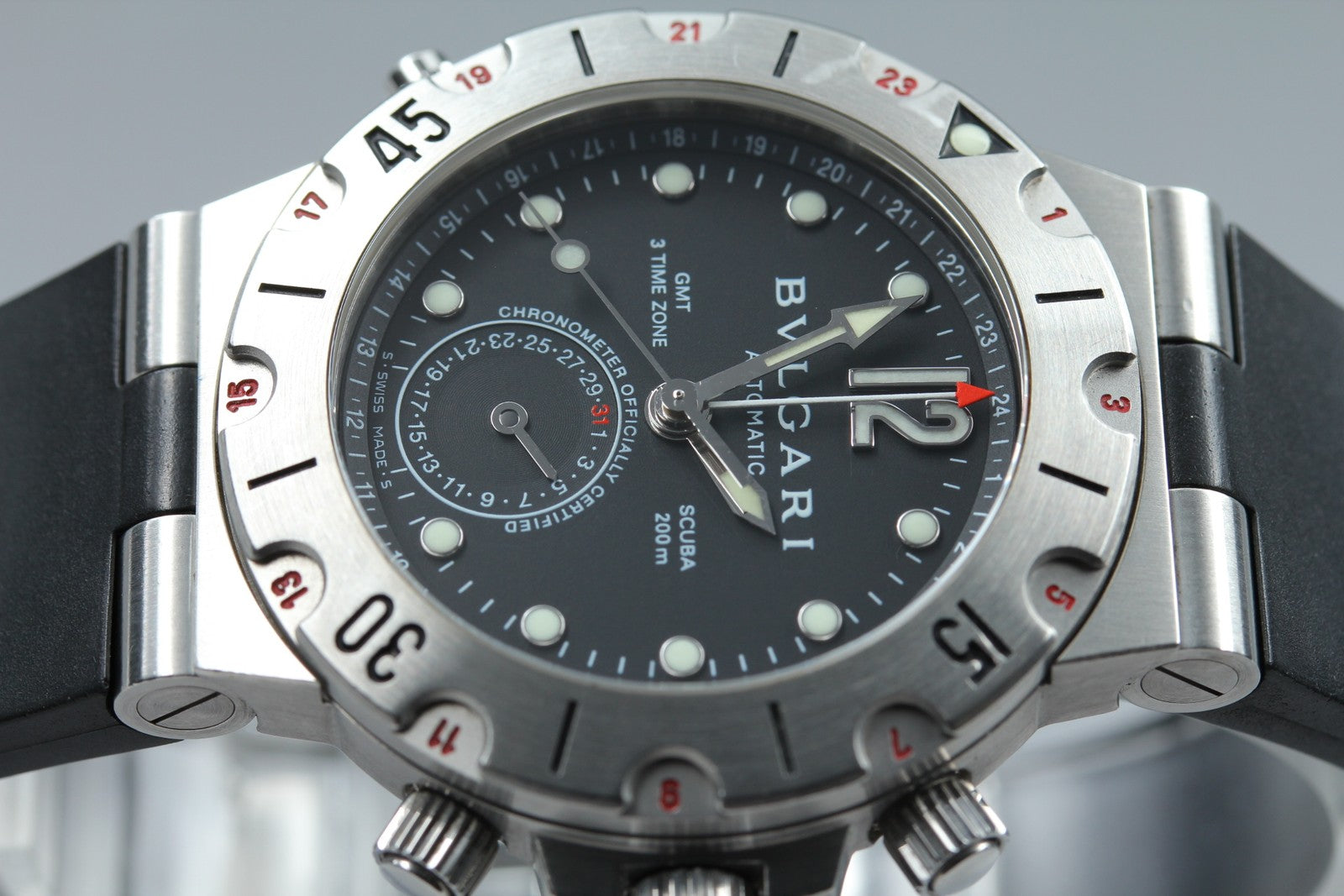 BVLGARI Diagono Scuba Automatic GMT Date Black Dial Men's Watch 38mm JAPAN Box
