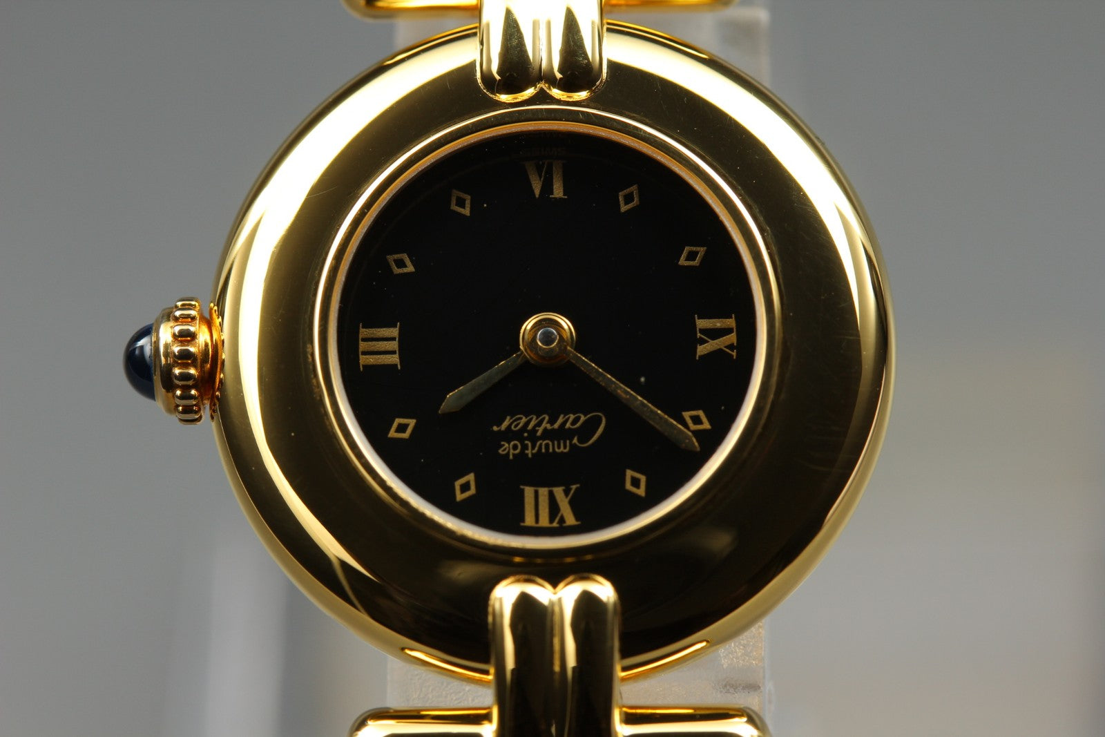 Vintage Cartier Must Colisee Vermeil 590002 Black Dial Gold Women's Quartz Watch