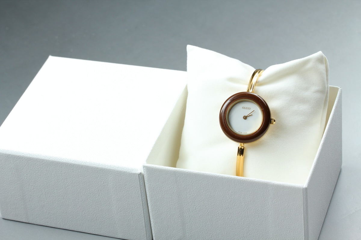 Gucci Change Bezel 11/12.2 Brown Bezel Gold Women's Quartz Watch Vintage