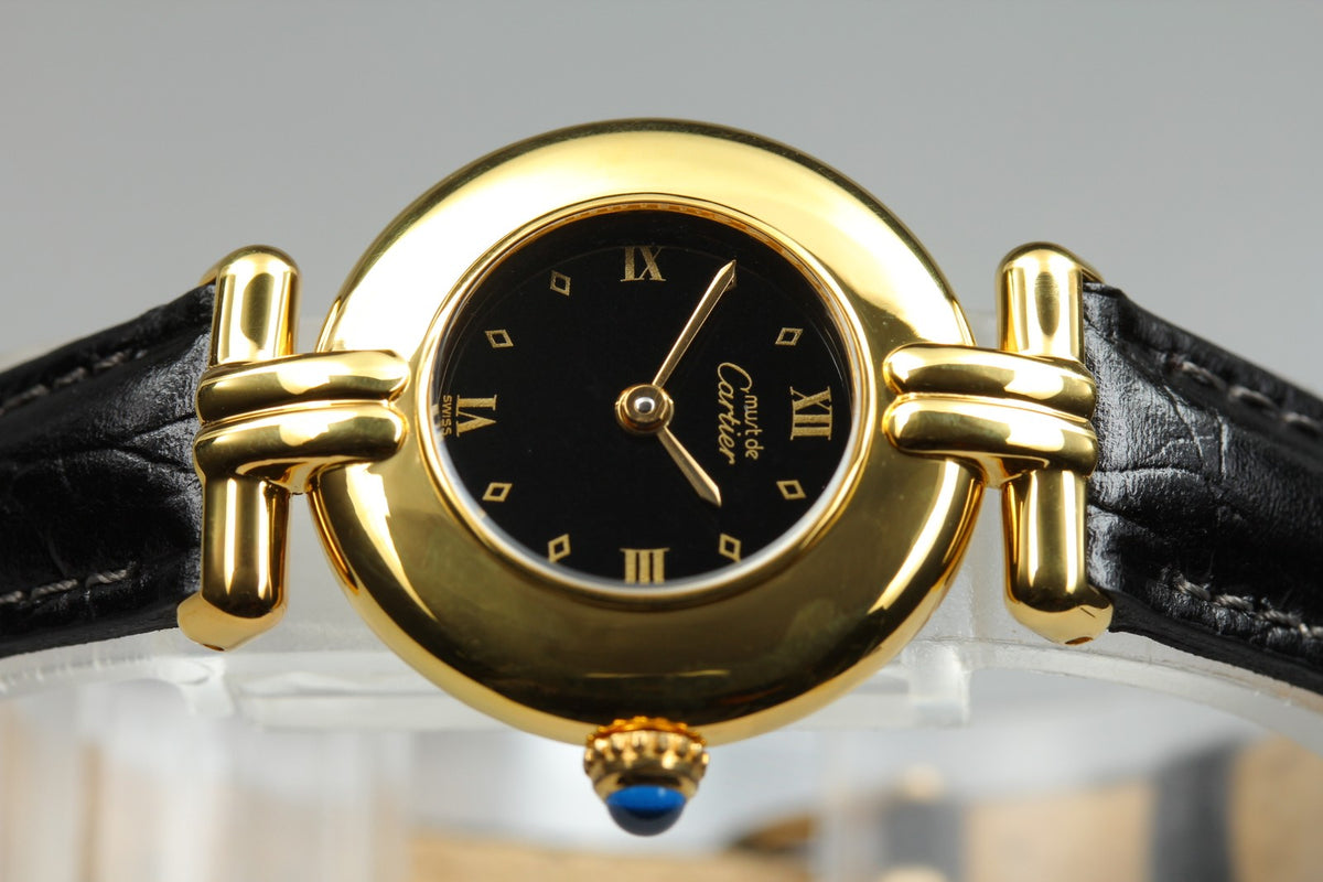 Cartier Must Colisee Vermeil 590002 Black Gold Women's Qz Watch Vintage [Box]