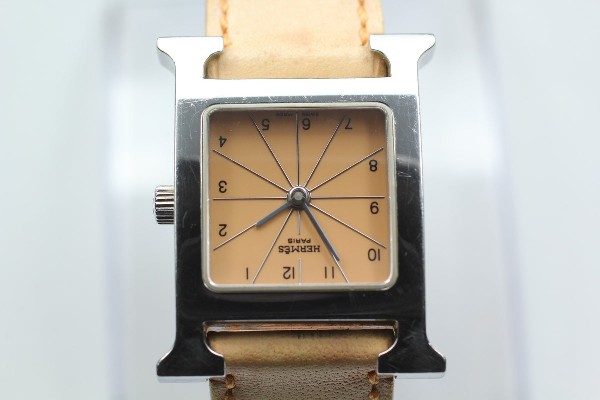 HERMES H Watch HH1.210 Quartz Orange Dial Women's Watch 21mm JAPAN Box