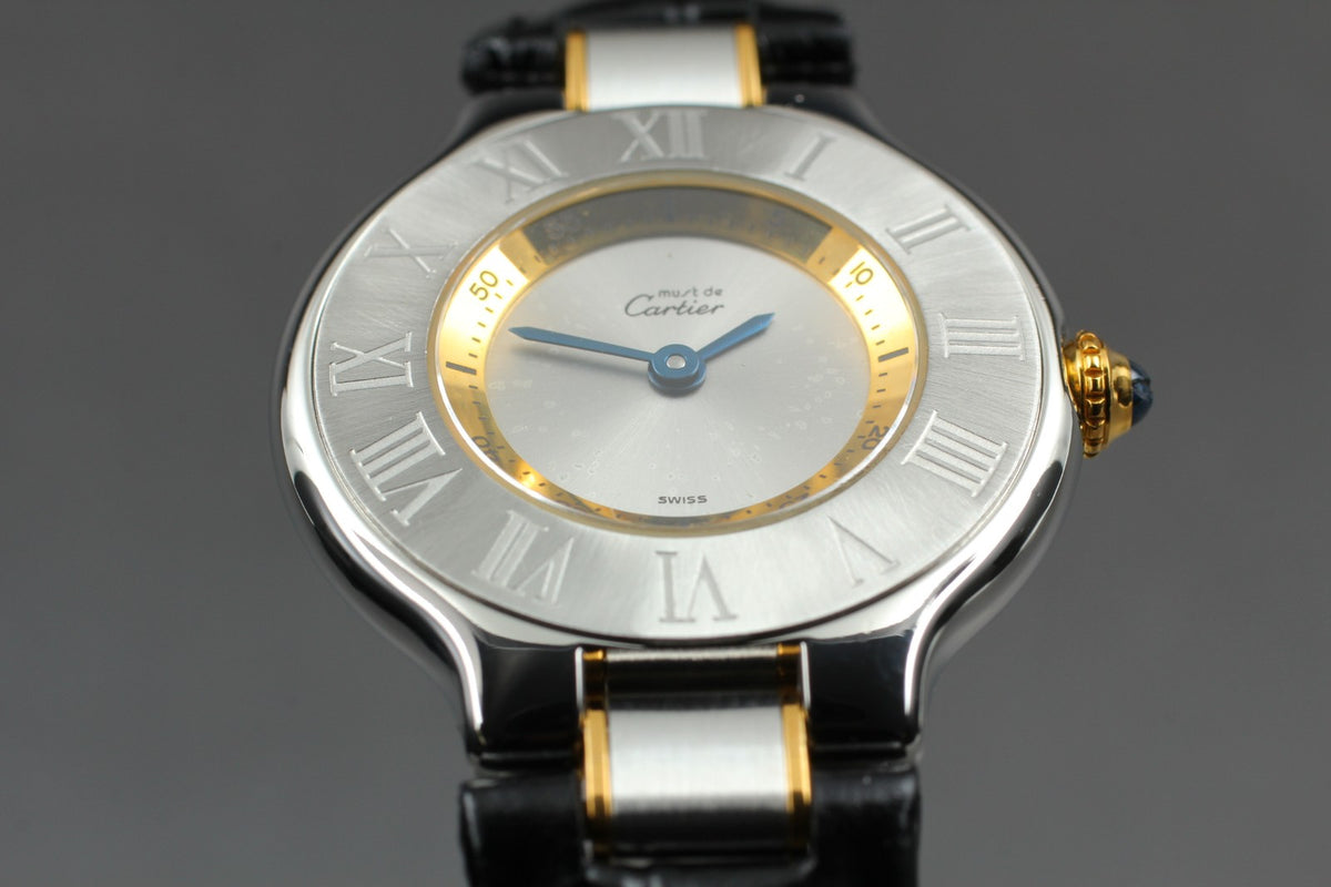 [Exc+4] Cartier Must de Cartier 21 1340 Silver Black 27mm Women’s Qz Watch JAPAN