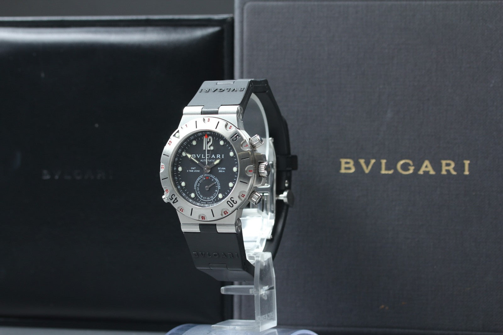 BVLGARI Diagono Scuba Automatic GMT Date Black Dial Men's Watch 38mm JAPAN Box
