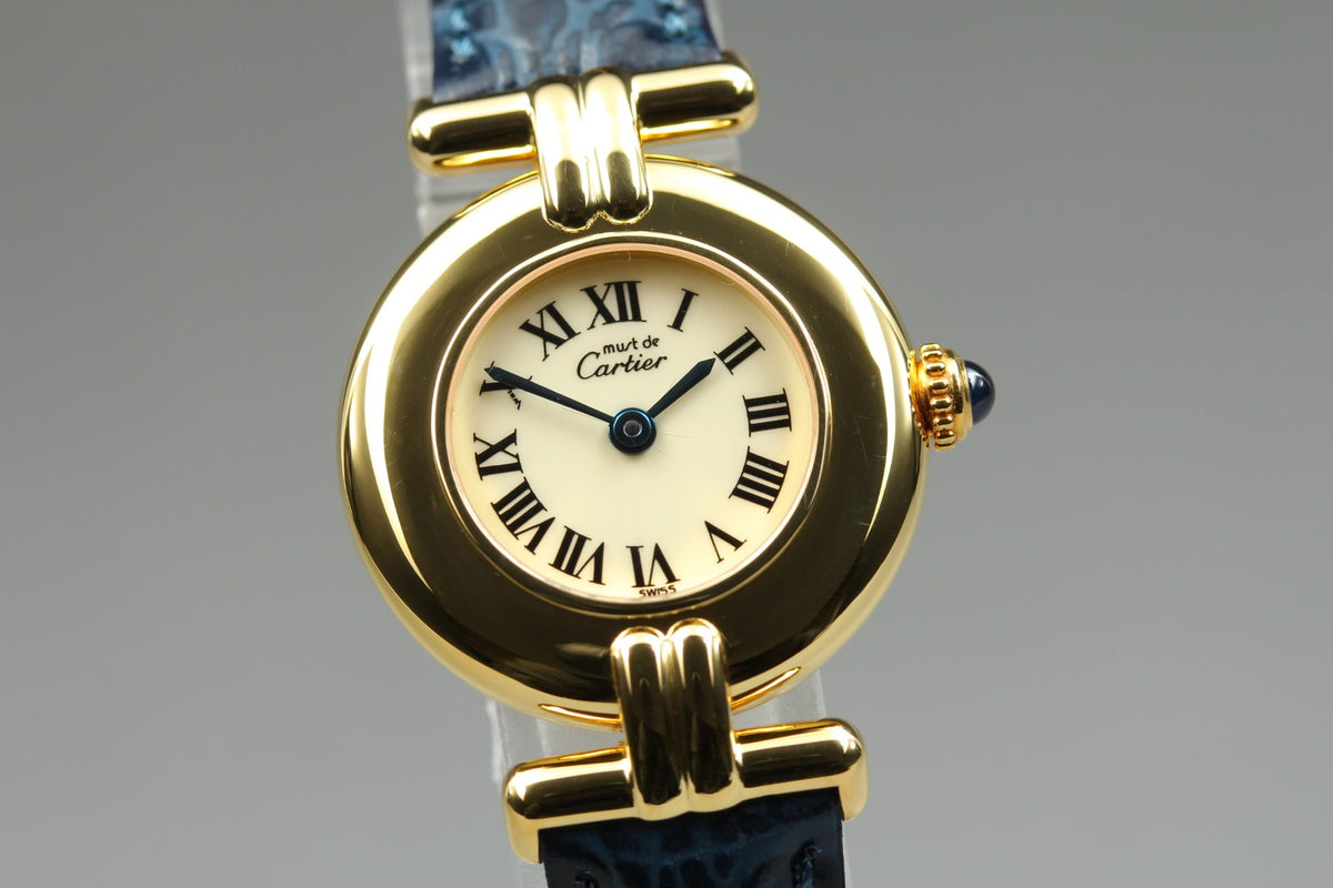 Cartier Must Colisee Vermeil 590002 Blue Gold Women's Quartz Watch Vintage [Box]