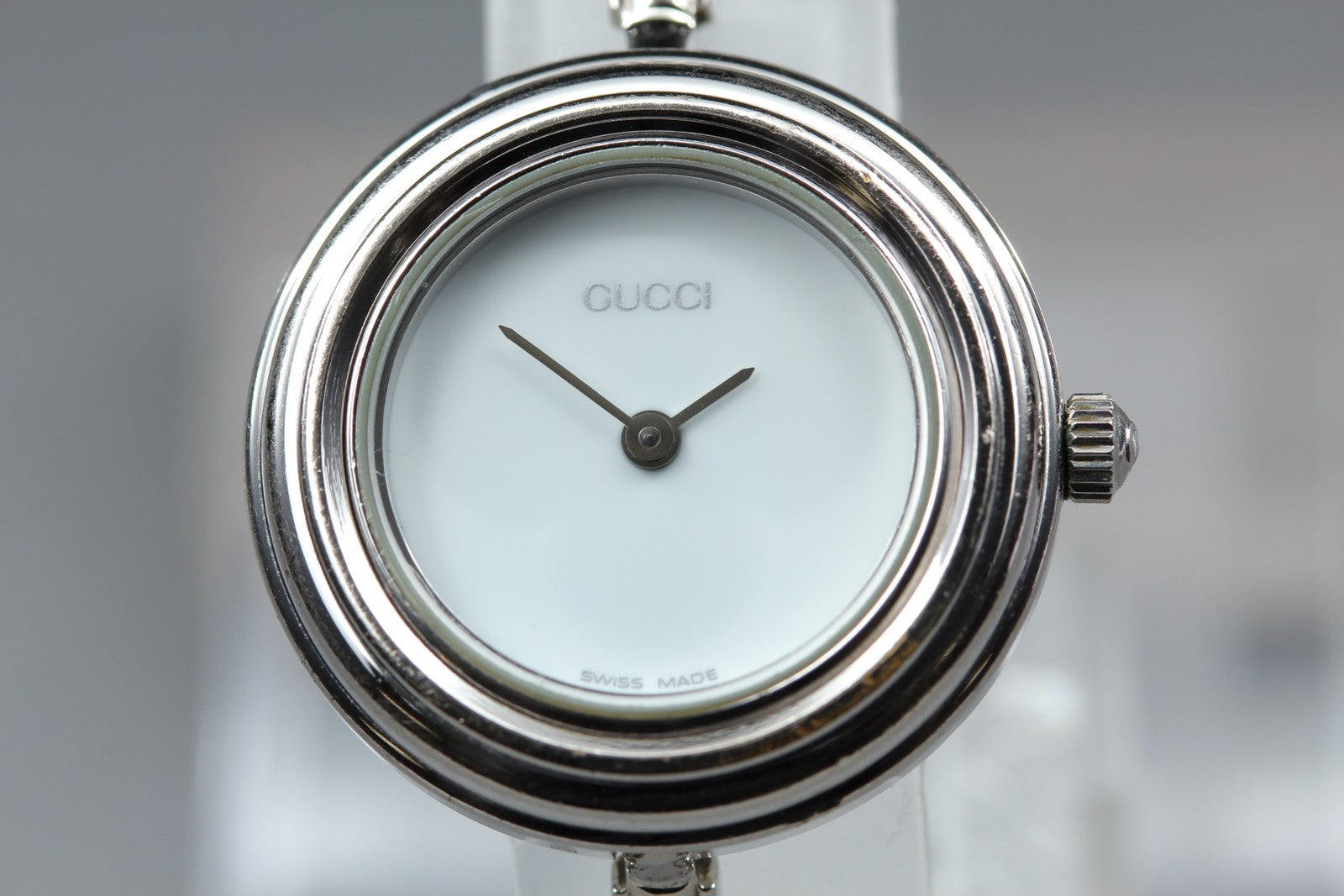 Vintage Gucci Change Bezel 11/12.2 Silver White Dial Women's Qz Watch [15.25cm]