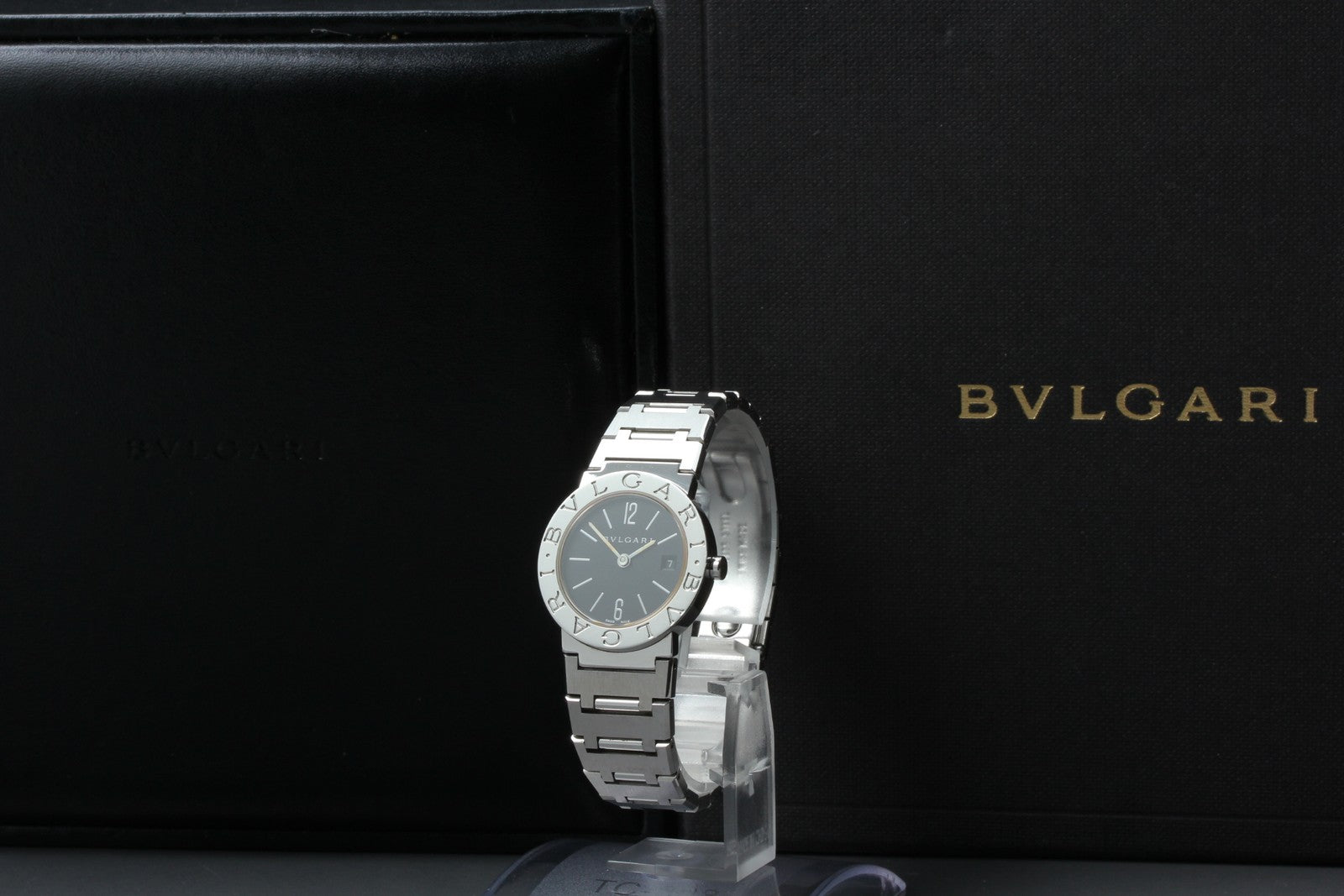 New Batt BVLGARI BB26SS Black Dial Quartz Date Women's Watch  26mm Used JAPAN