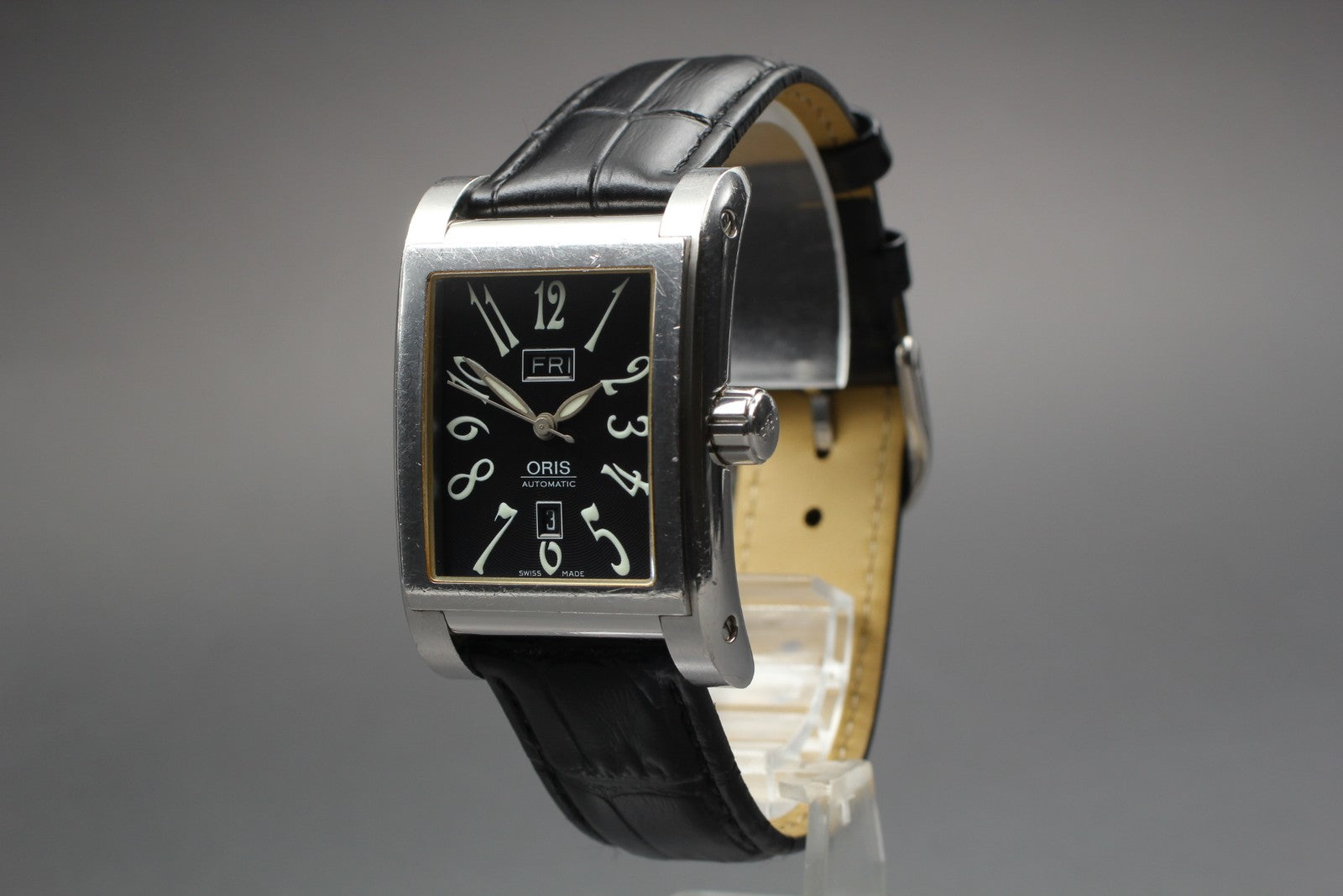 [Exc+4] ORIS Ractangular 585-7525-40-02 Black Automatic Men's Watch 30mm JAPAN