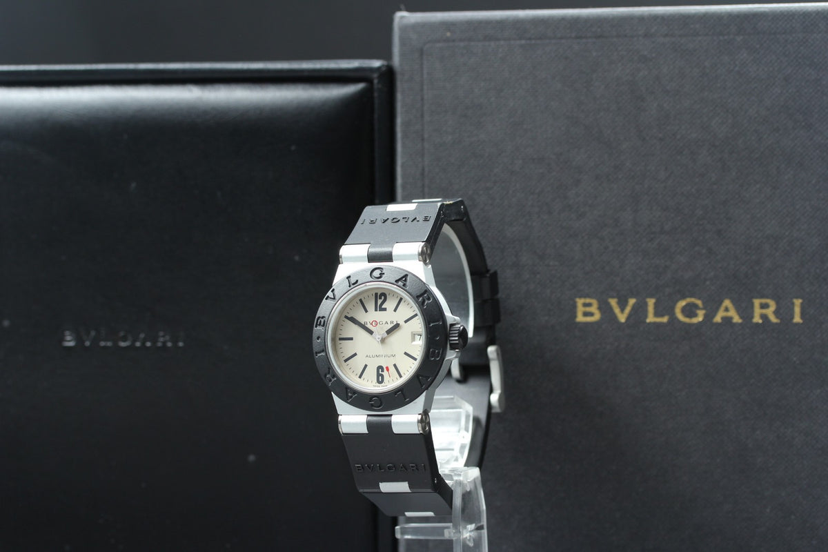 New Batt Vintage BVLGARI Aluminum Date AL32TA Quartz Unisex Watch 32mm JAPAN Box