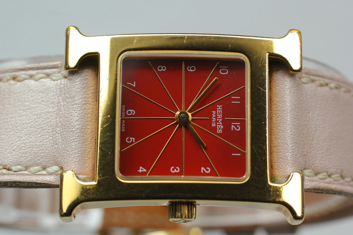 HERMES H Watch HH1.201 Quartz Red Dial Ladies Watch 21mm JP Box JAPAN