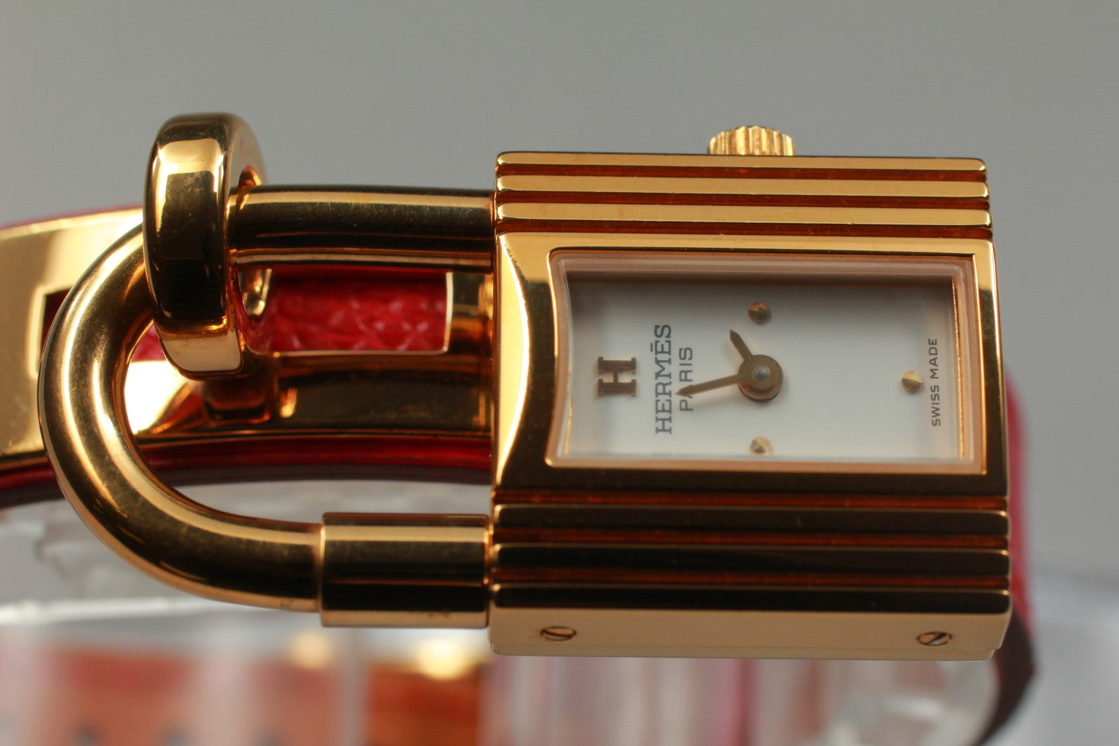 Vintage [Exc+5 Box] HERMES Kelly Watch Gold Red "B" Woman's Quartz Watch JAPAN