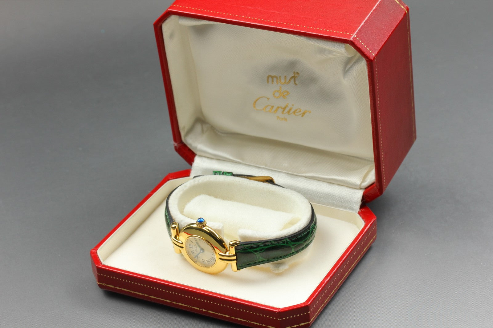 Cartier Must Colisee Vermeil 590002 Green Gold Womens Quartz Watch Vintage [Box]