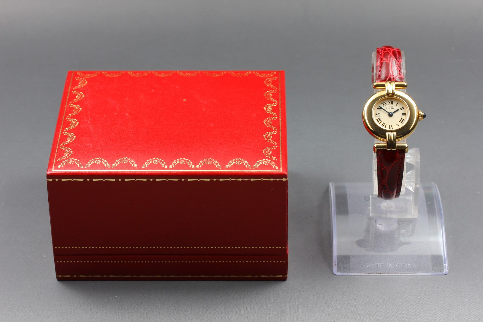 Vintage[Near MINT- Box] Cartier Must Colisee Vermeil 590002 Red Women's Qz Watch