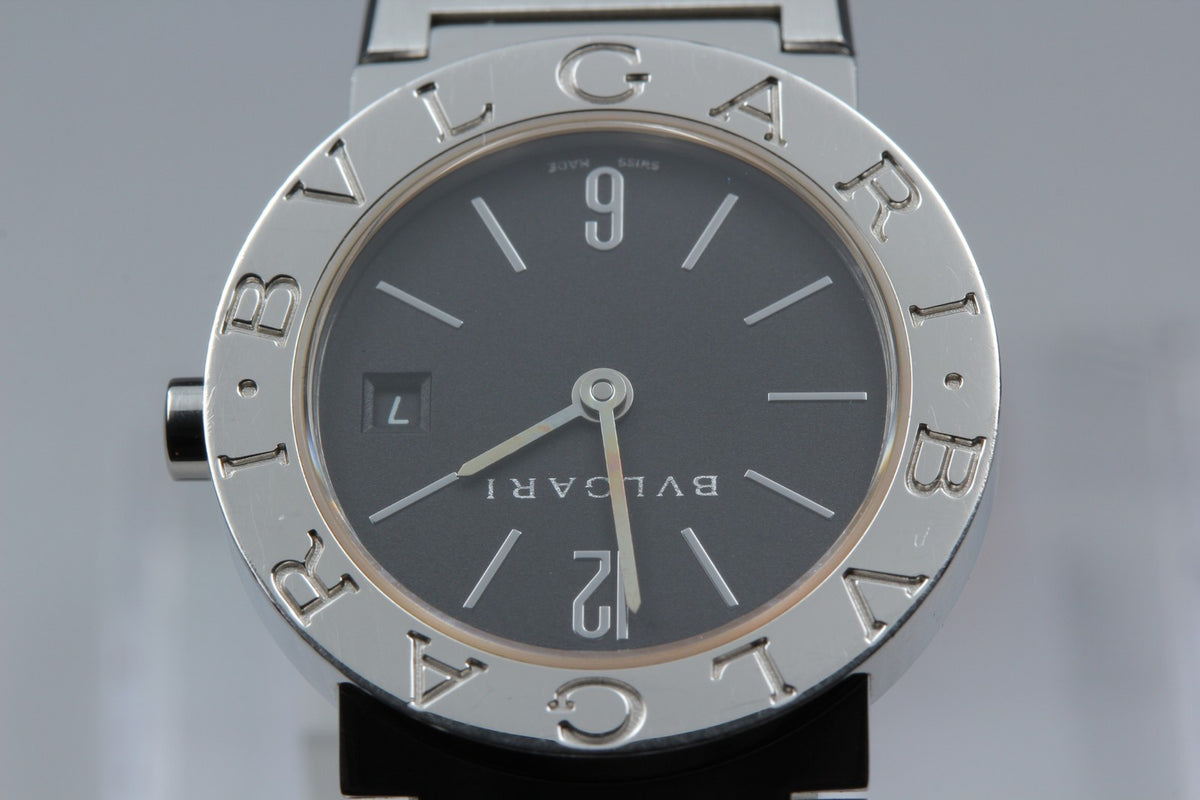 New Batt BVLGARI BB26SS Black Dial Quartz Date Women's Watch  26mm Used JAPAN