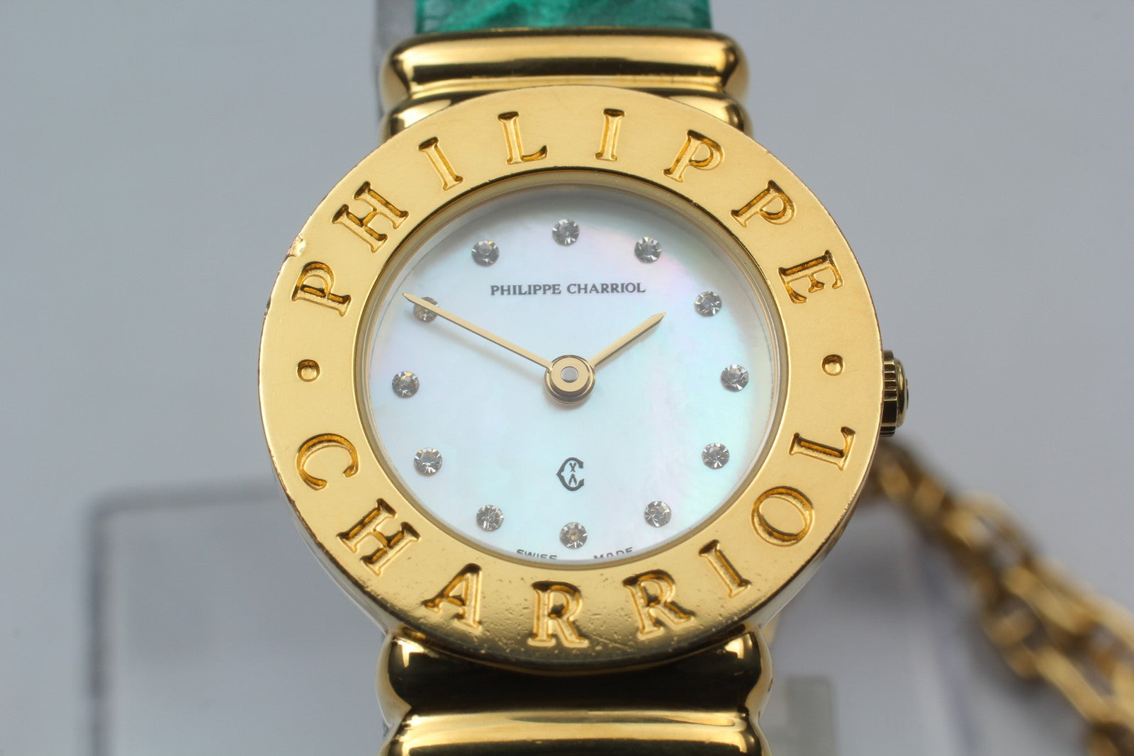 [Exc+5] PHILIPPE CHARRIOL Saint-Tropez Gold Green Diamond Quartz Women's Watch