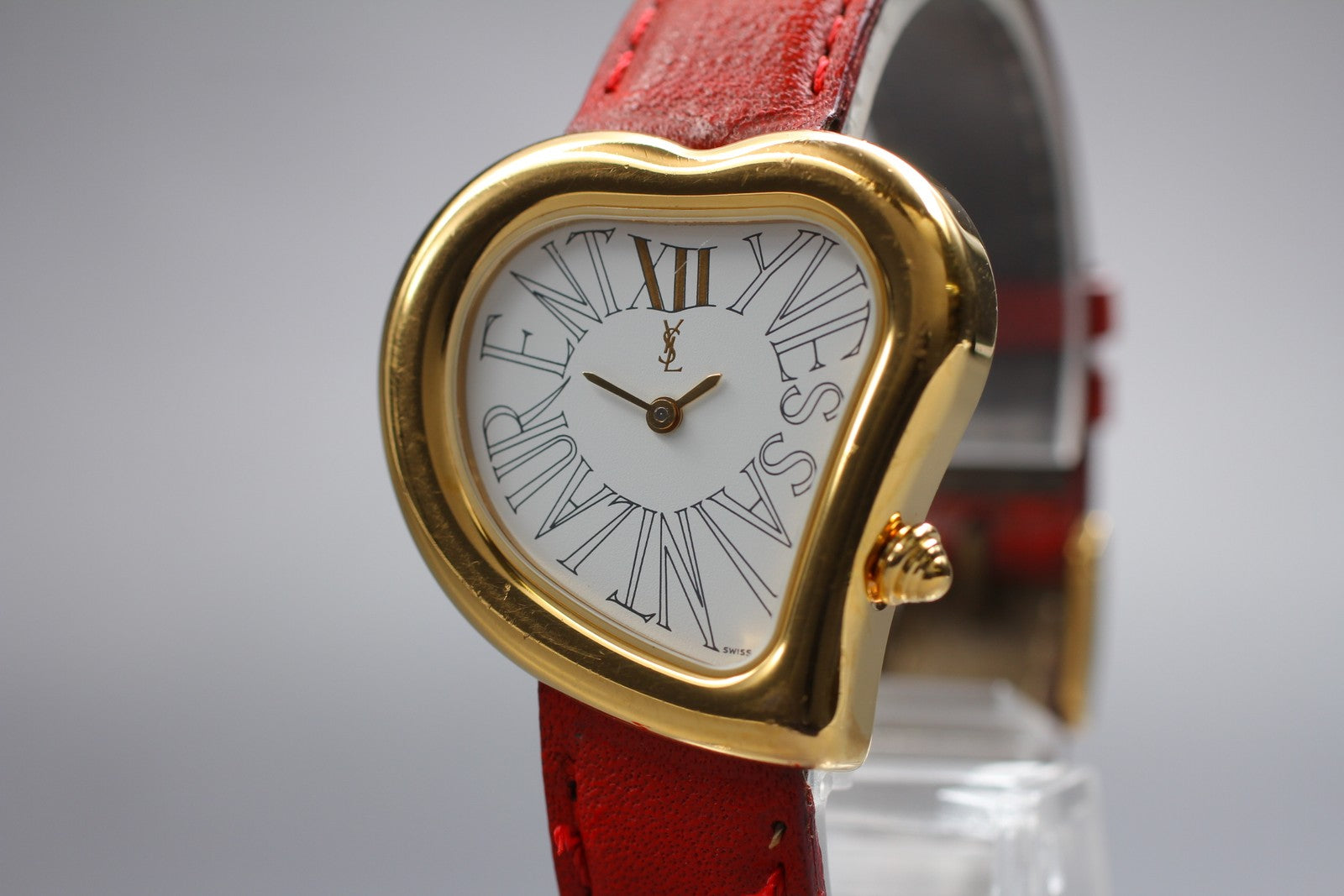 Overhauled [Exc+4] Yves Saint Laurent Heart Gold Red 30mm Women's Watch Quartz