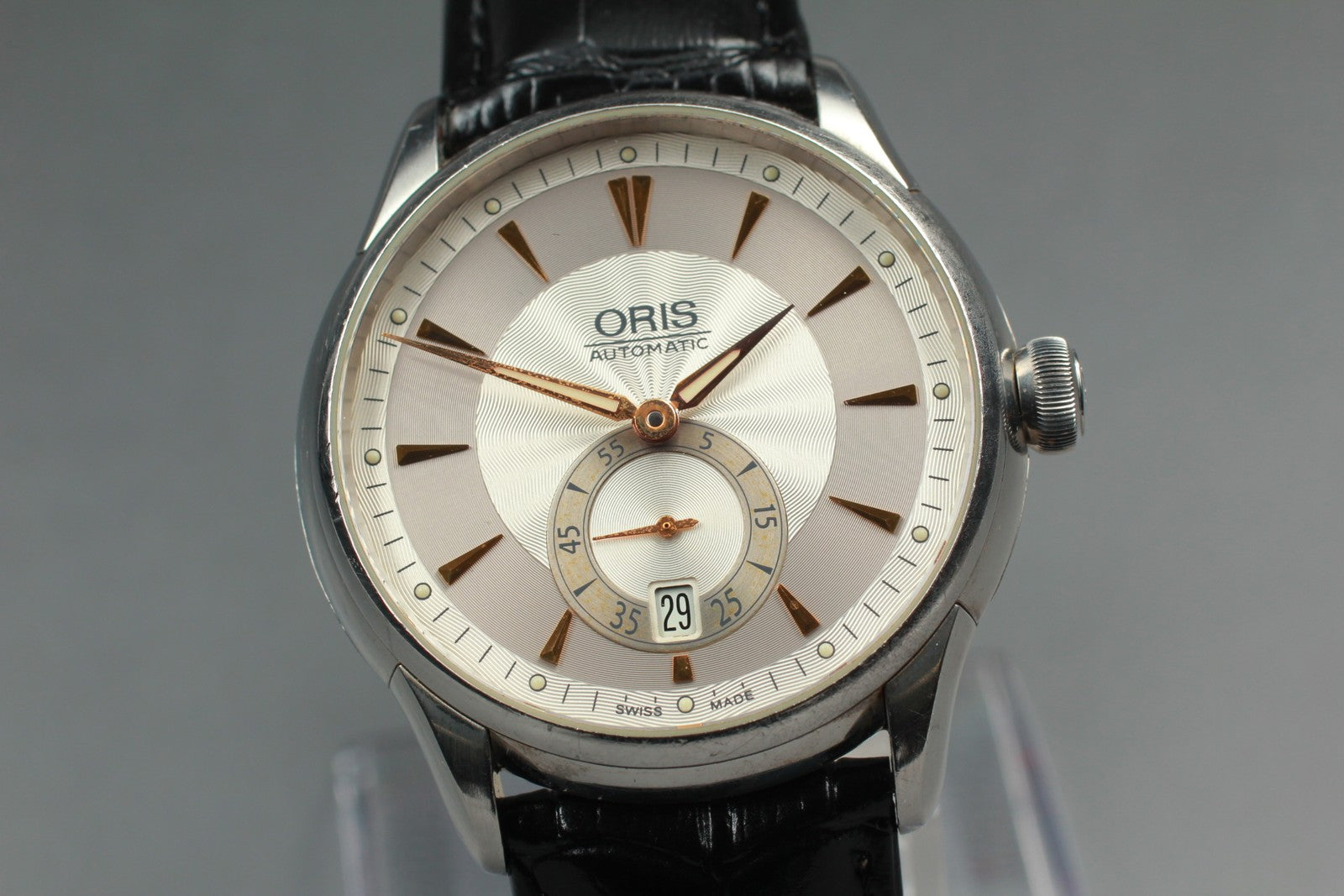 Exc+5* ORIS Artelier 7582 Small Second Date Silver Dial Automatic Watch 40mm JP