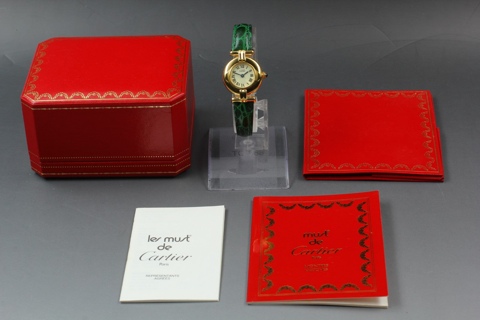 Vintage Cartier Must Colisee Vermeil 590002 Green Gold Women's Qz Watch [Box]