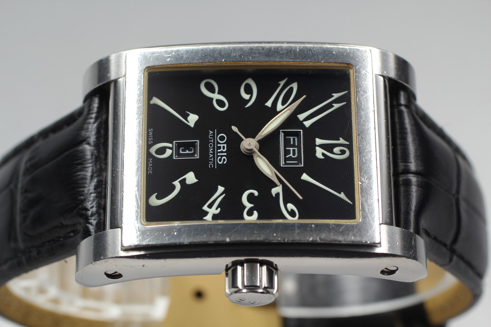 [Exc+4] ORIS Ractangular 585-7525-40-02 Black Automatic Men's Watch 30mm JAPAN