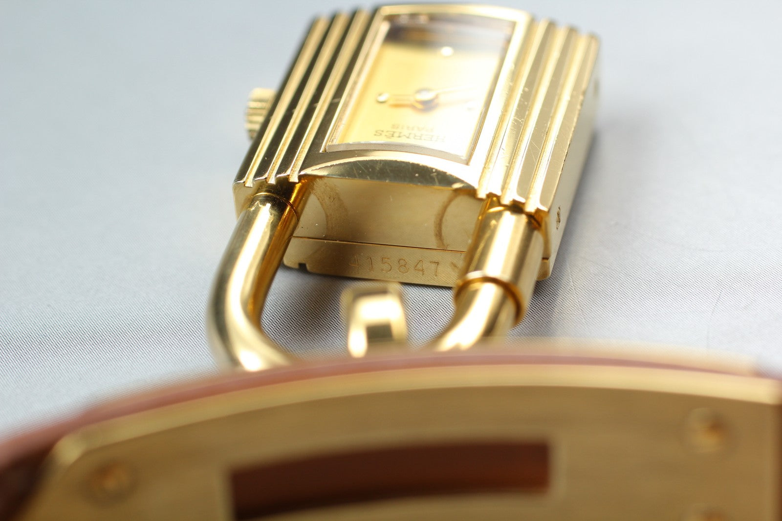 Vintage HERMES Kelly Watch Gold Brown Leather "U" Woman's Quartz Watch [Box]