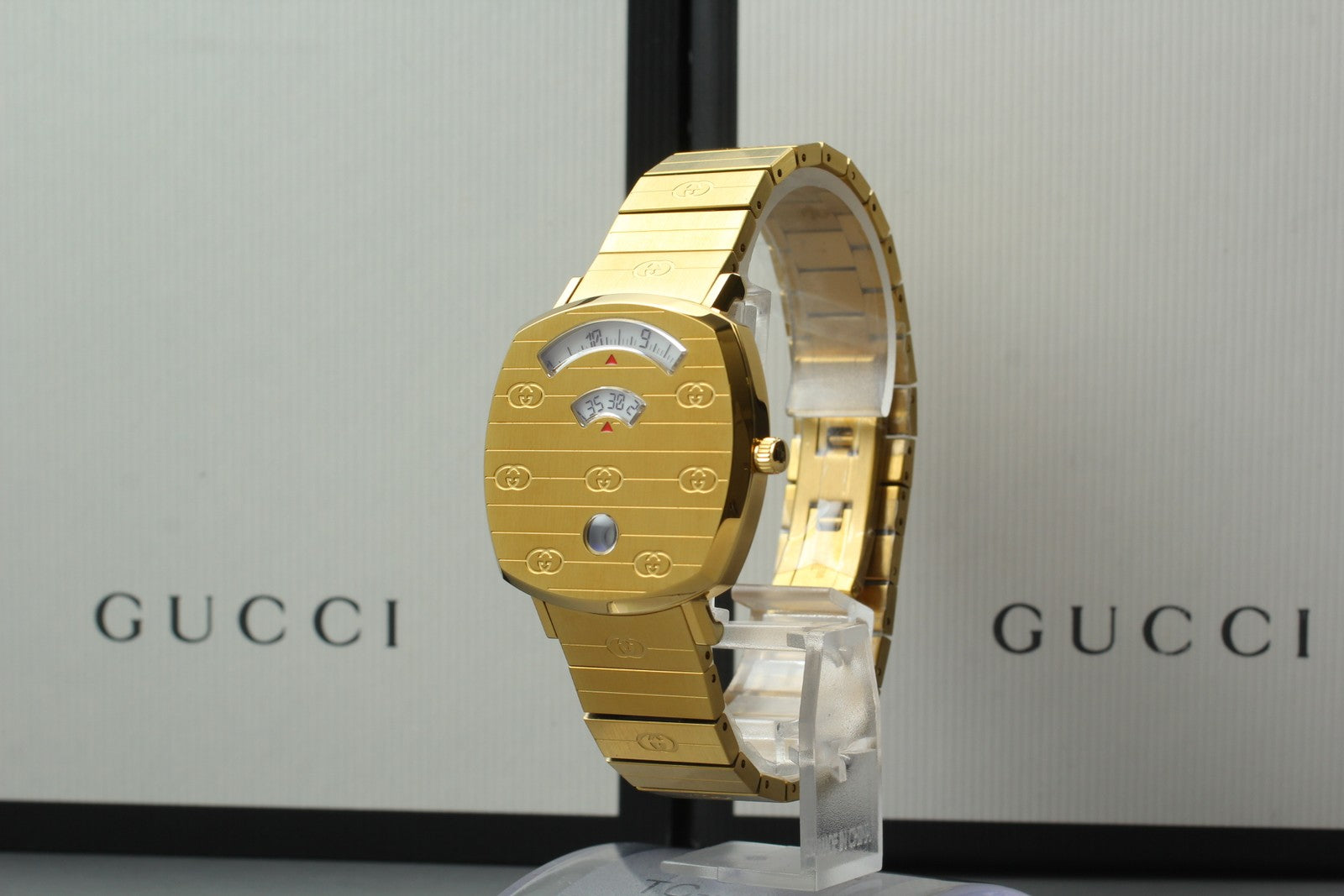 [MINT Box] GUCCI Grip 157.4 Gold 35mm GG Man's Quartz Watch From JAPAN