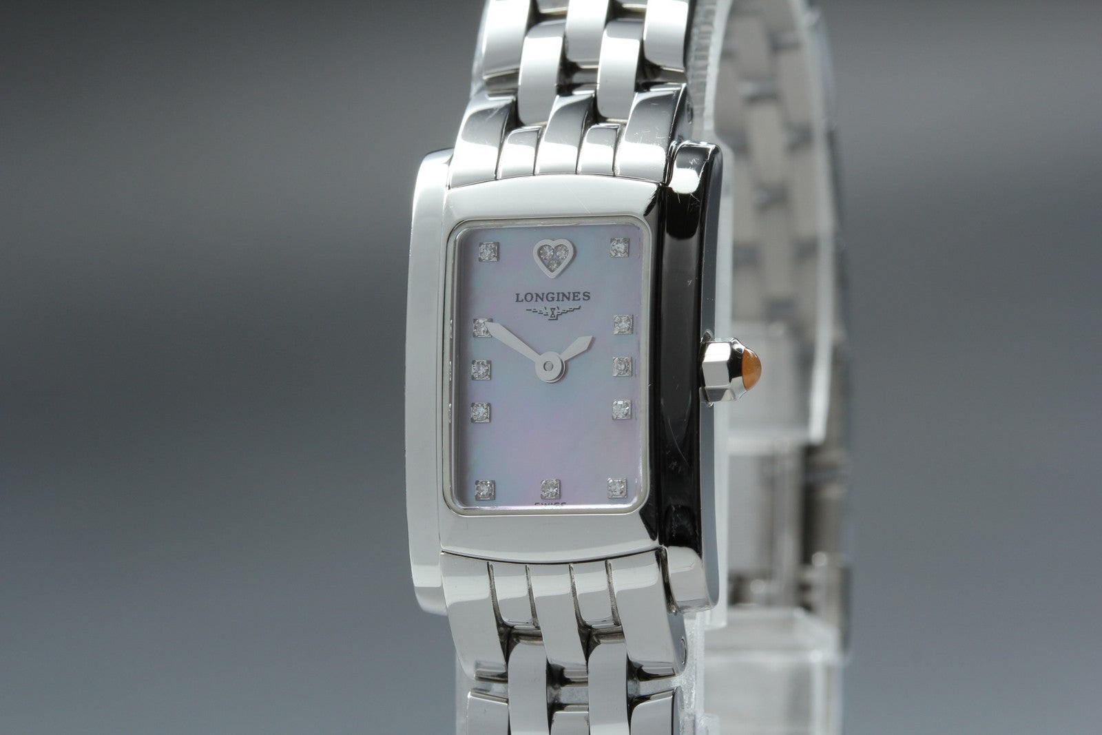 Longines L5.158.4 DolceVita Pink Dial Silver 16mm Diamond Women's Quartz Watch