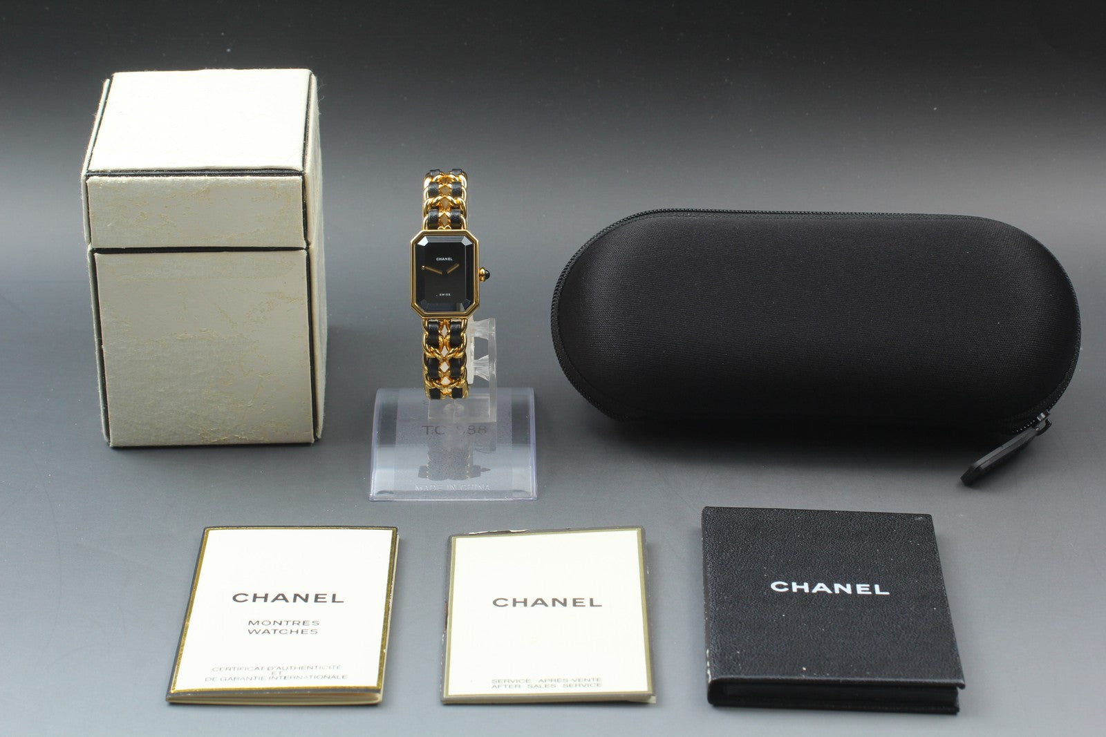 [Near MINT- Box] CHANEL Premiere L Size Black Dial 20mm Gold Quartz Womens Watch