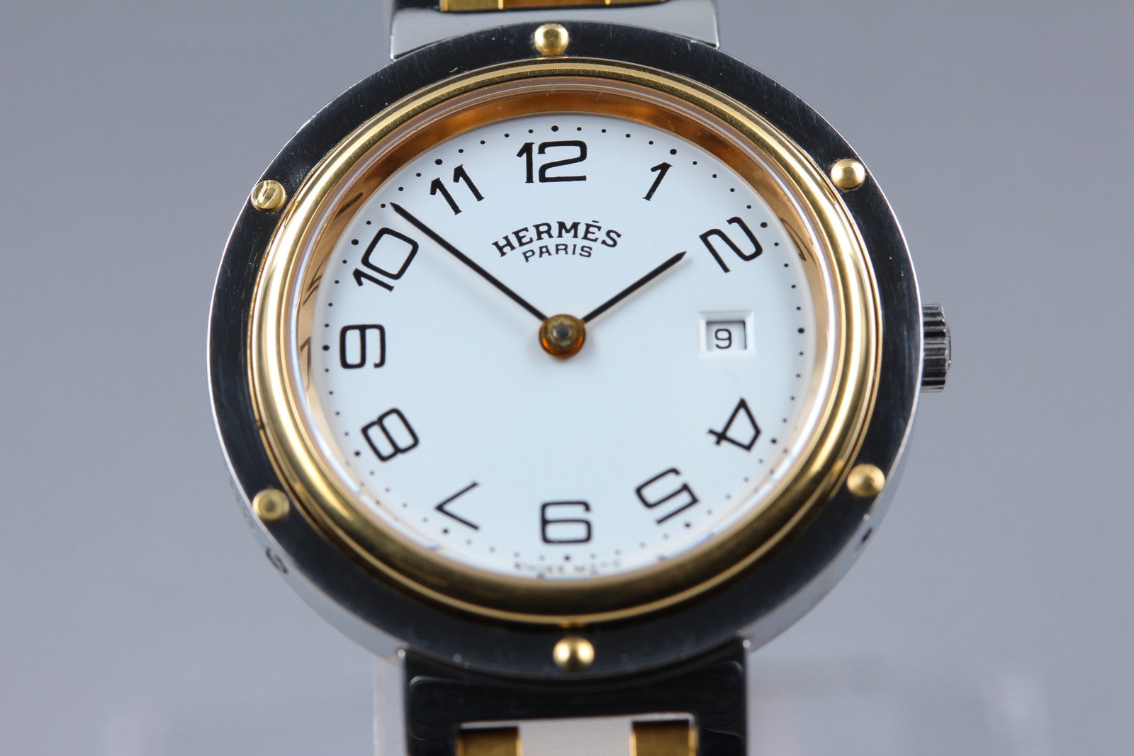 Vintage [Exc+5 Box]  HERMES Clipper White Dial Gold 24mm Woman's Quartz Watch