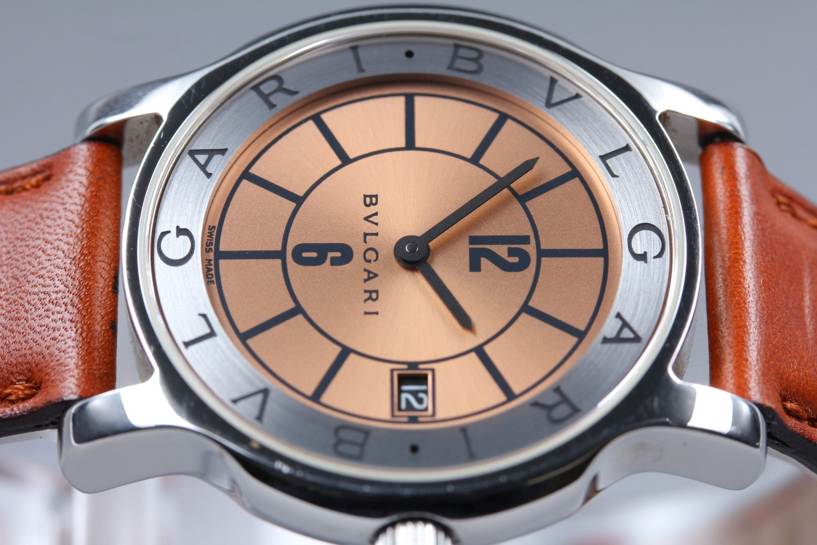 New Batt BVLGARI SOLOTEMPO ST35S Pink Quartz Men's Watch 35mm JAPAN Box