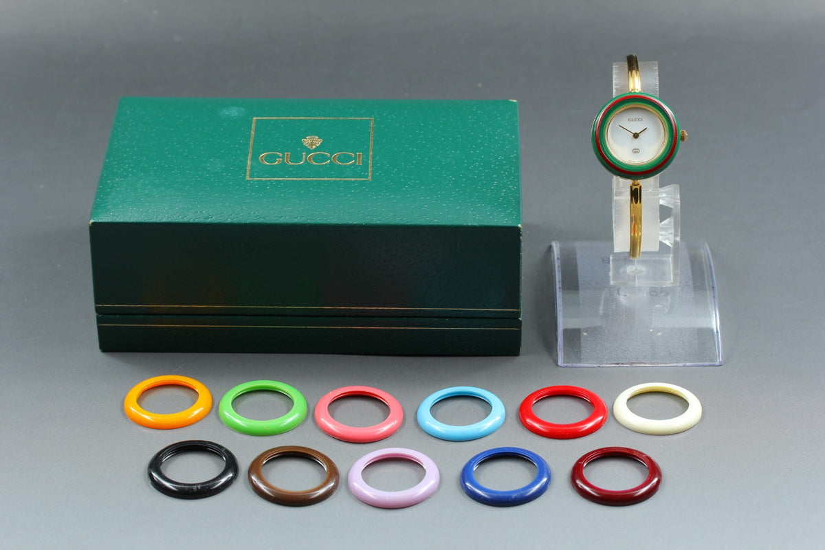 Gucci Change Bezel 11/12 12 Colors Gold Women's Quartz Watch Vintage [Box]