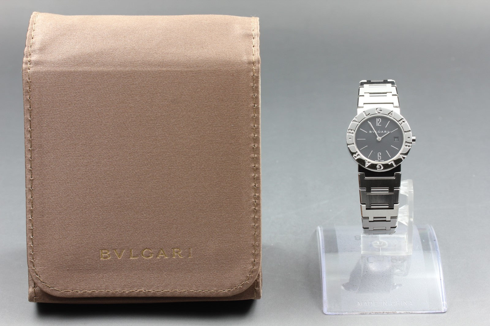New Batt BVLGARI BB26SS Black Dial Quartz Date Women's Watch 26mm Used JAPAN