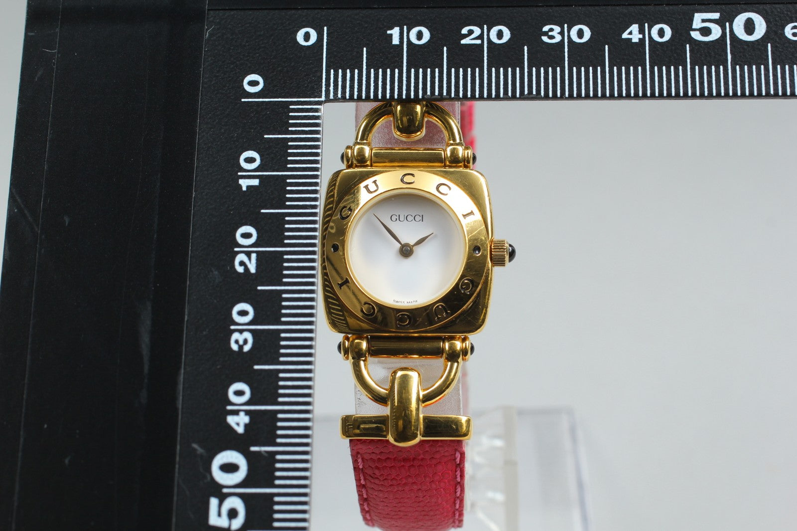 Vintage [Exc+5] GUCCI Horsebit 6300L White Dial Pink Woman's Quartz Watch JAPAN