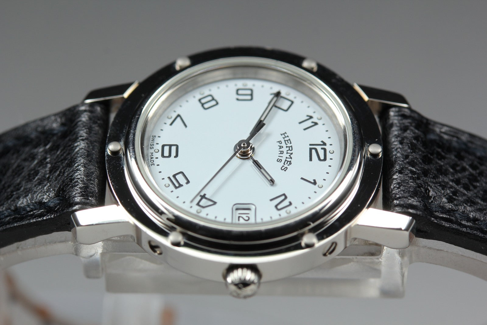 [Exc+5 Box] Hermes Clipper CL4.210 24mm "F" Silver Black Woman's Quartz Watch