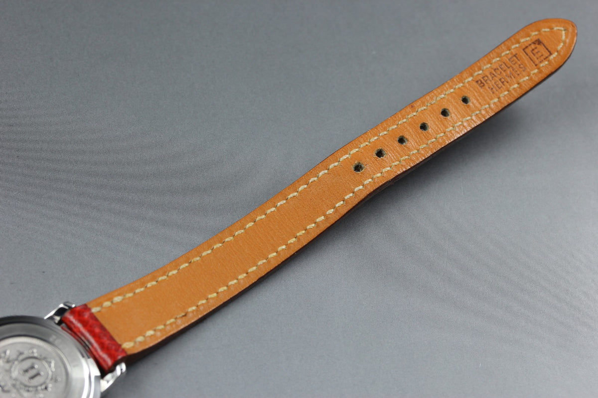 HERMES Clipper CL4.210 Date White Dial Red "E" 24mm Woman's Quartz Watch [Box]