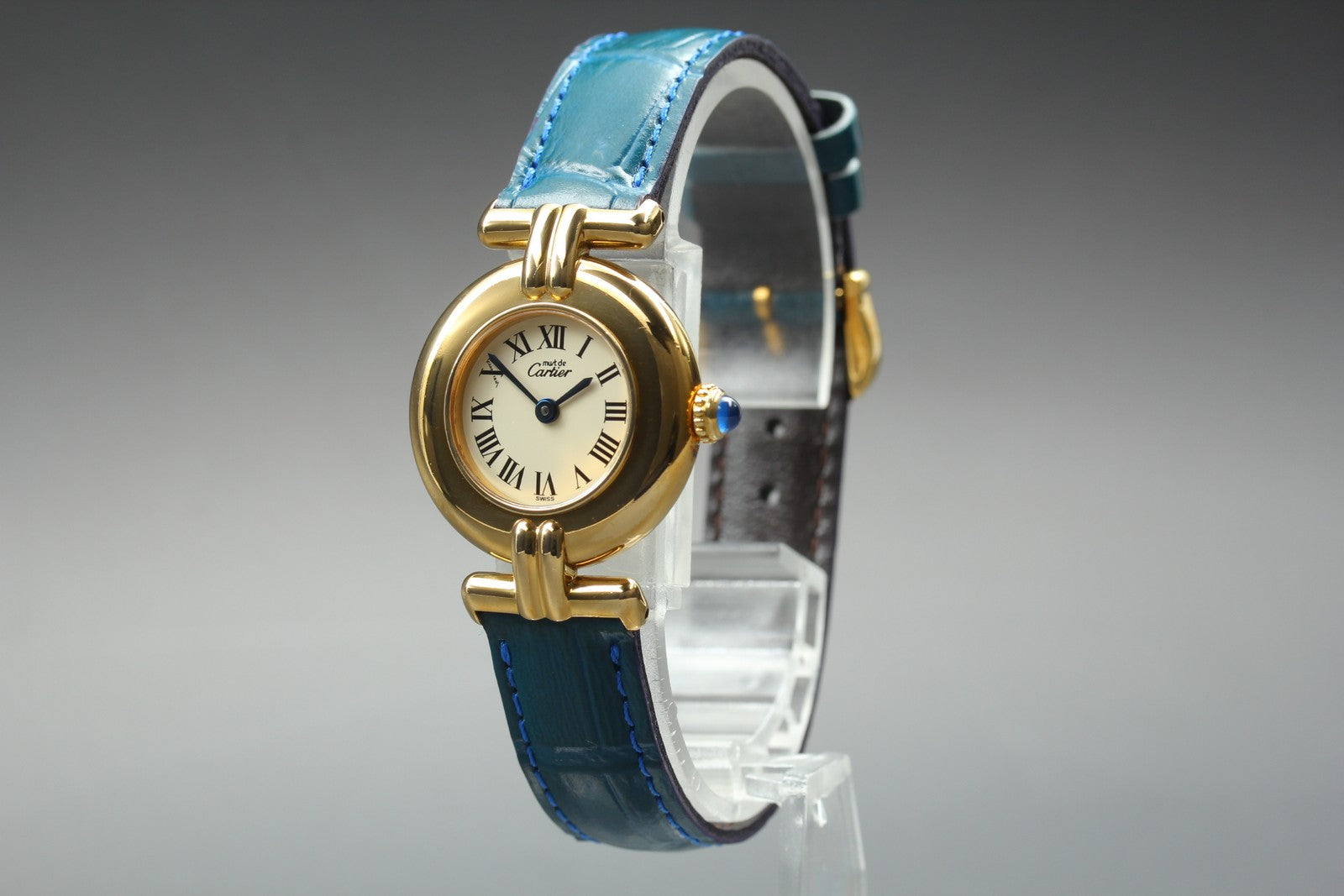 Vintage [ Near MINT- ] Cartier Must Colisee Vermeil 590002 Blue Women's Qz Watch