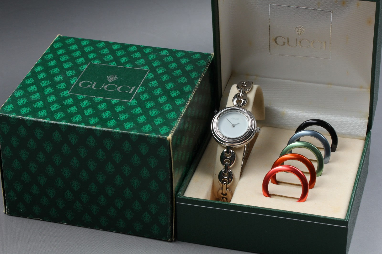 Gucci Change Bezel 11/12.2 6 Colors Silver Women's Quartz Watch Vintage [Box]