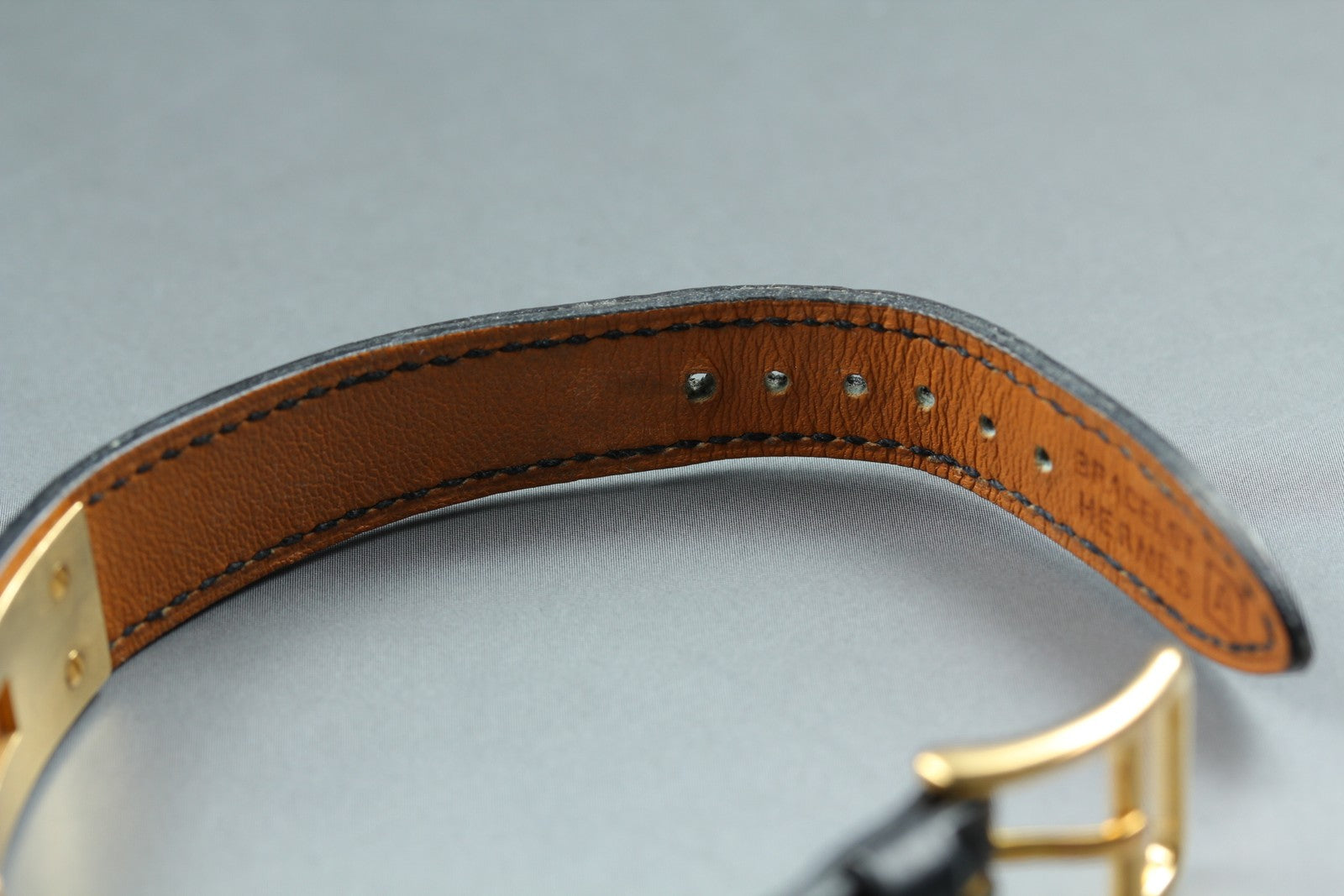 HERMES Kelly Watch Gold Black Leather "A" Woman's Quartz Watch Vintage [Box]