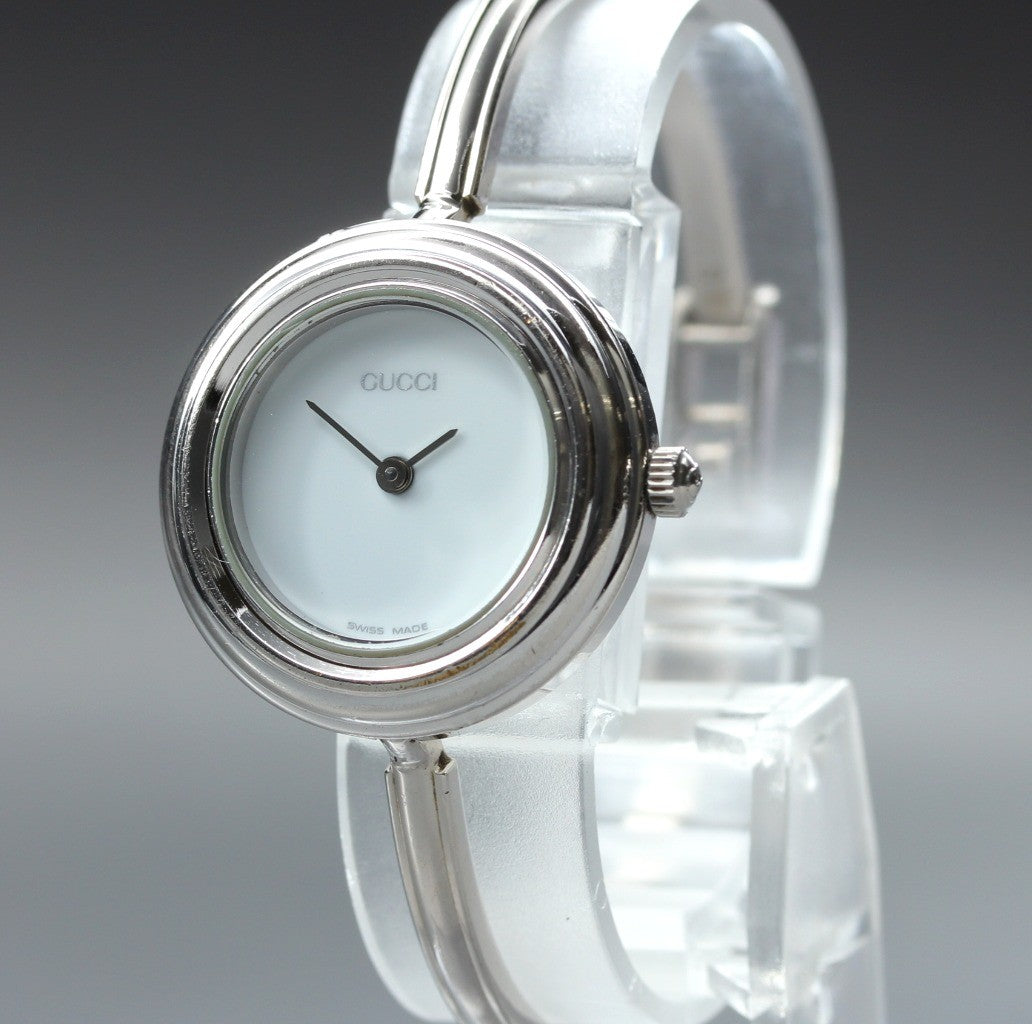 Vintage Gucci Change Bezel 11/12.2 Silver White Dial Women's Qz Watch [15.25cm]