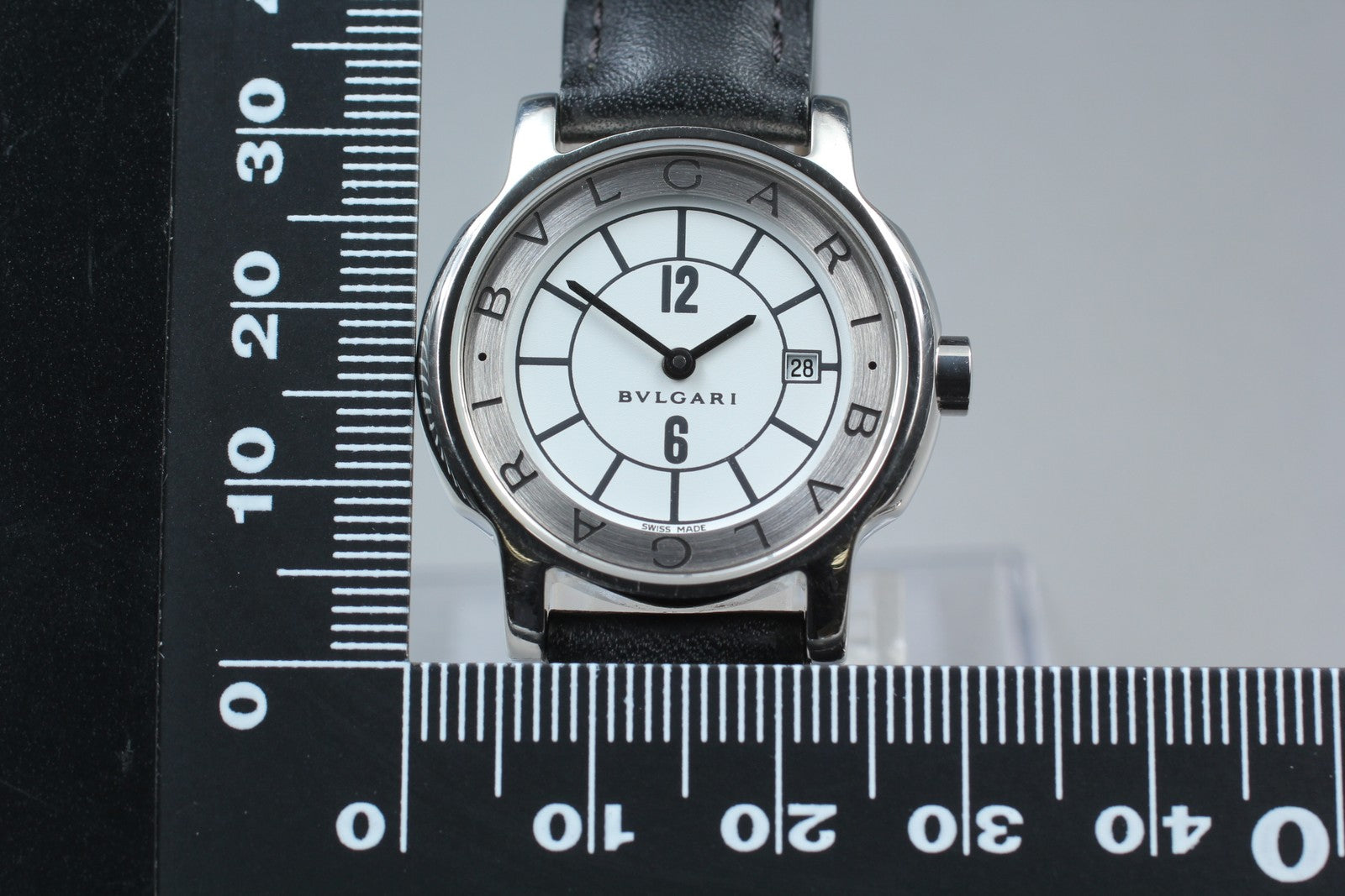 [Exc+5 Box] BVLGARI Solotempo ST29S Date Black Silver Women's Quartz Watch