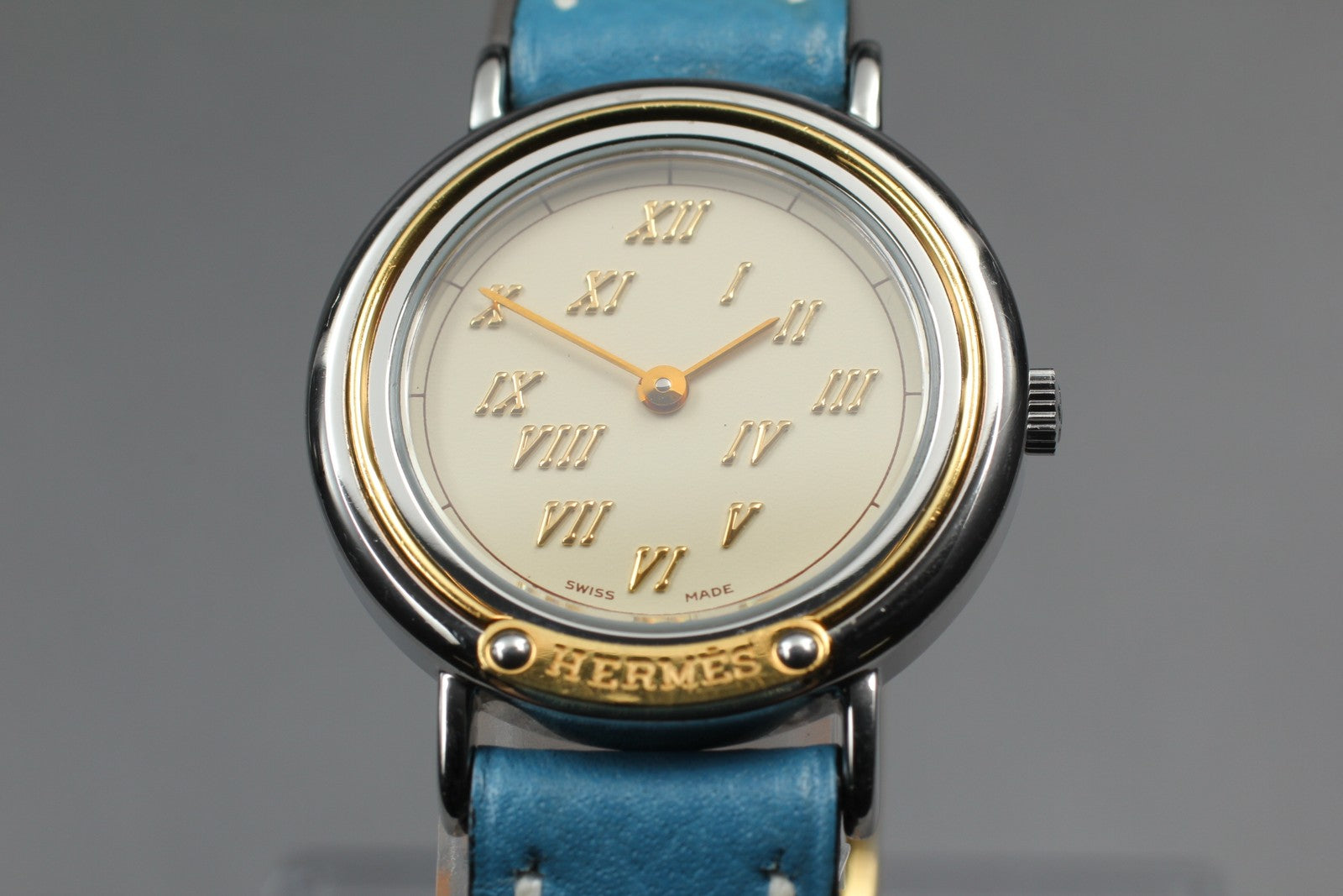Vintage [Exc+5 Box] HERMES Meteor Gold Blue "C " 24mm Woman's Watch Quartz