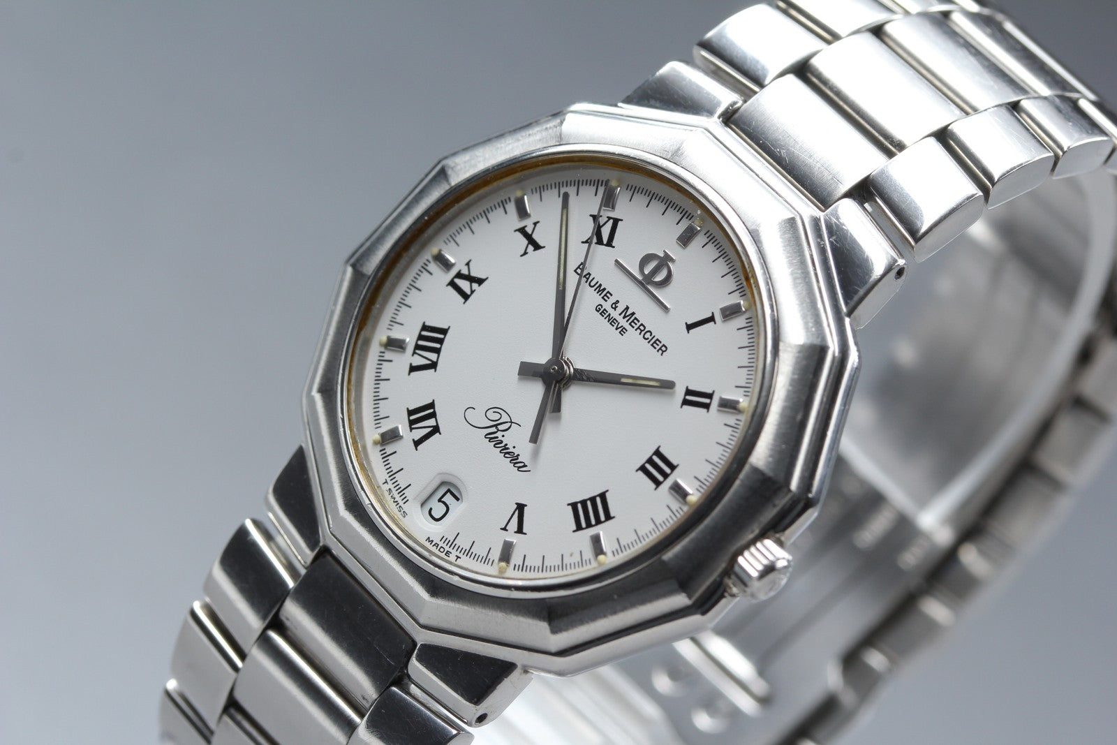 New Batt Baume & Mercier Riviera 5131 Silver Quartz Date Men's Watch 33mm JAPAN