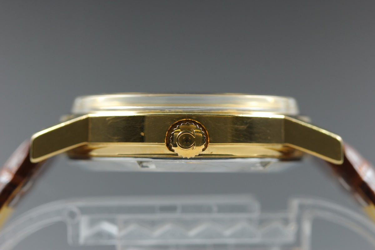 OMEGA Geneve Day-Date 166.0117 Cal.1022 Gold Brown 34mm AT Men's Watch Vintage