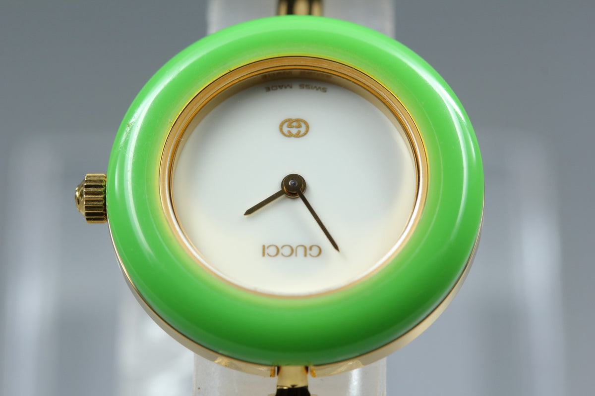 [Overhauled] Gucci Change Bezel 11/12 Lime Green Bezel Women's Qz Watch 15.25cm