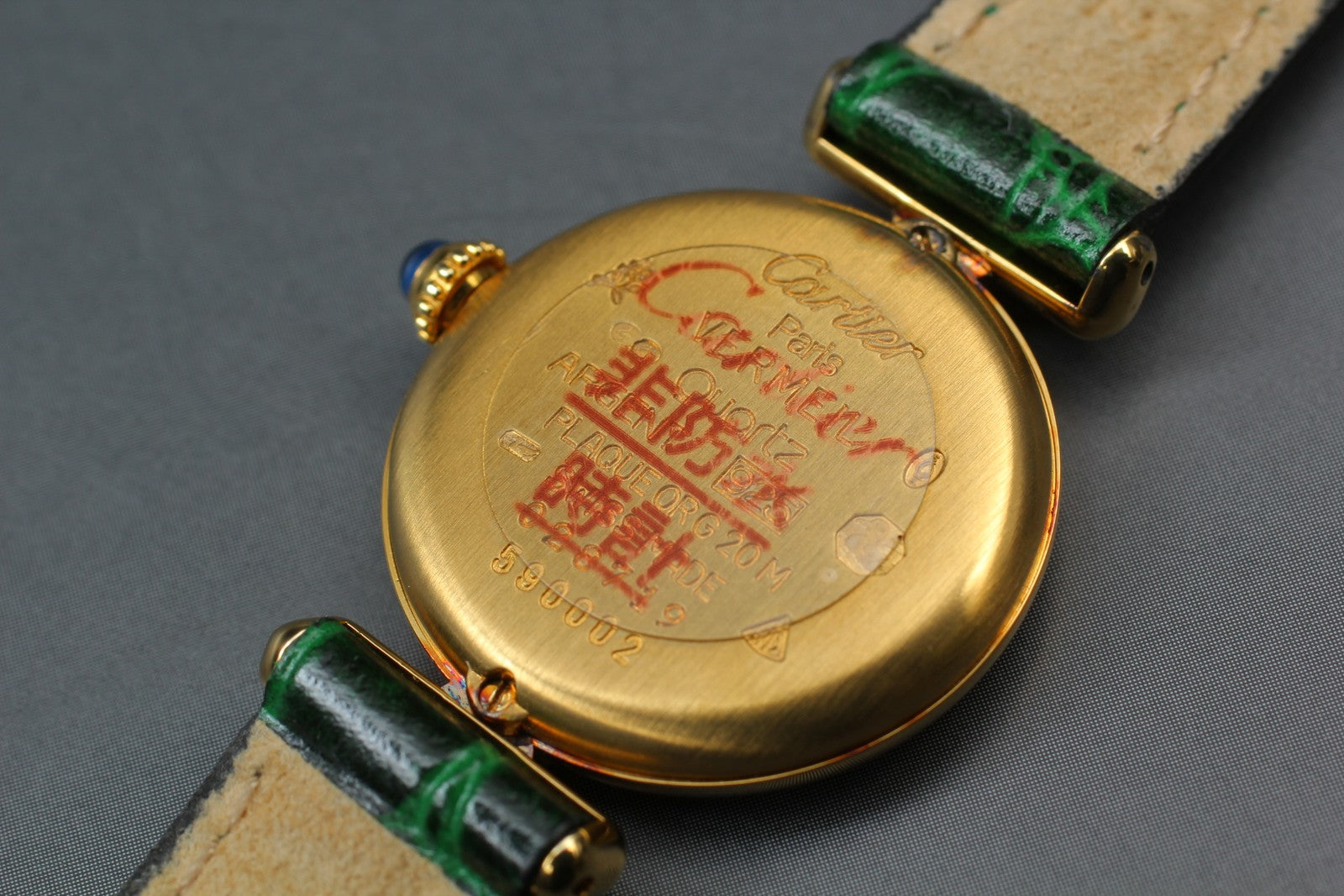 Vintage [Near MINT] Cartier Must Colisee Vermeil 590002 Green Women's Qz Watch