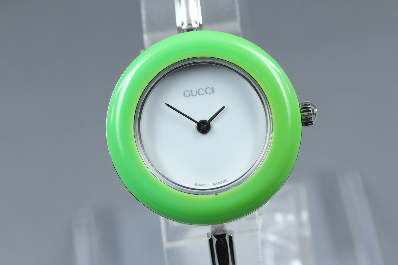 Vintage Gucci Change Bezel 11/12.2L Light Green Bezel Silver Women's Qz Watch